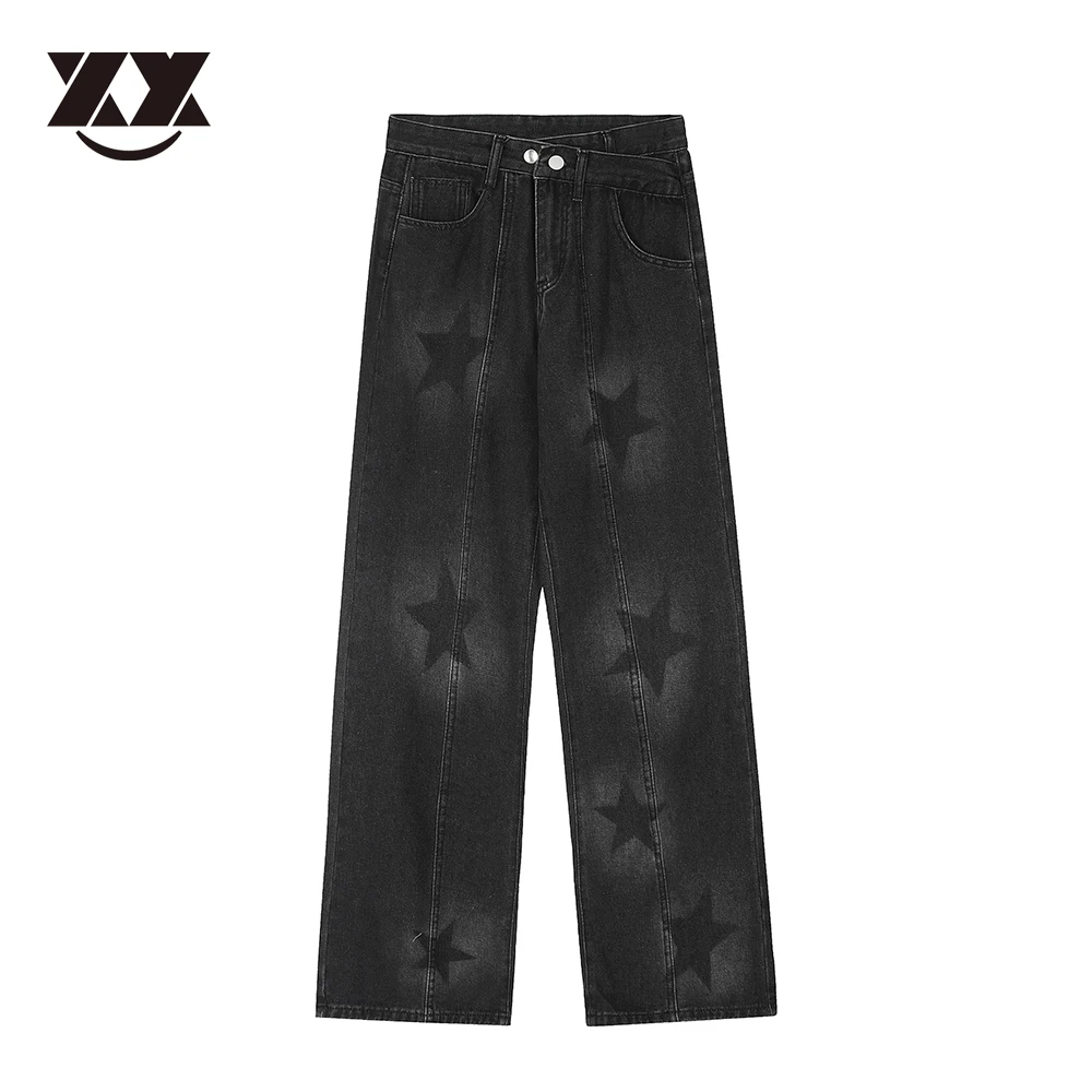 Мъжки И дамски панталони Harajuku, Директни ежедневни панталони с бродерия от звезди, Градинска дрехи, модни Свободни ежедневни панталони с измиване