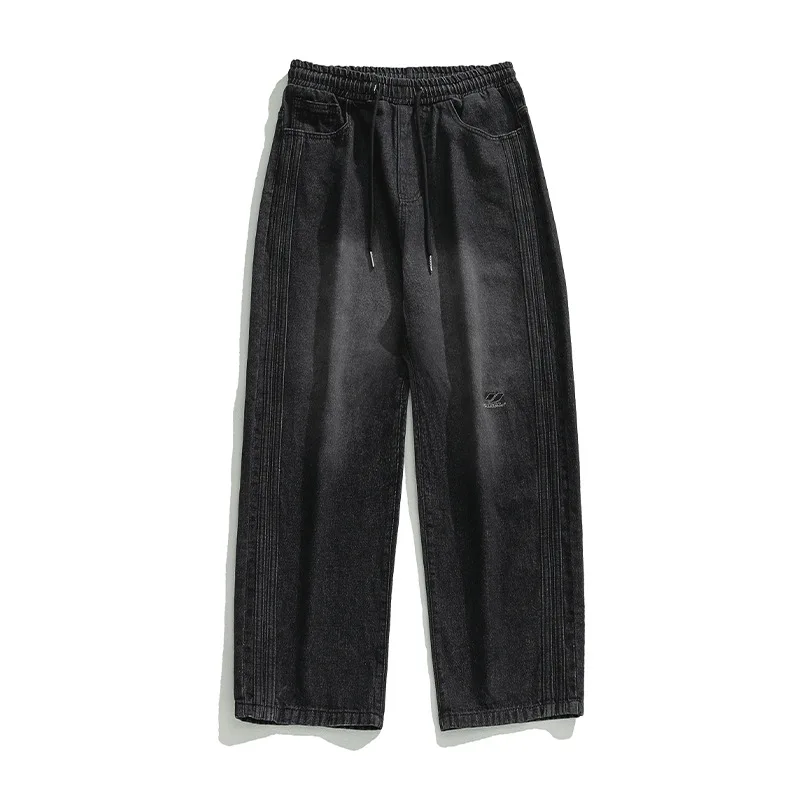 Реколта дънки за мъже, Улични Выстиранные издържат дънкови панталони в стил хип-хоп, Панталони с бродерия букви, Ежедневни мешковатая градинска Унисекс облекло