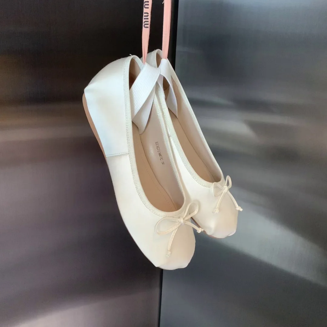 Дамски обувки, Сатен балет апартаменти на равна подметка, Дизайнерски обувки-лодка от Изкуствена кожа с еластична лента, Елегантни Дамски обувки на токчета, Женските 2023