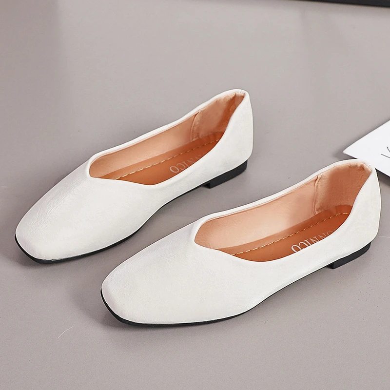 Нови модни дамски обувки на плоска подметка, удобни бежови балет апартаменти на равна подметка, проста нескользящая дамски обувки