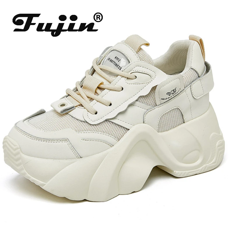 Fujin 8 см, Нови маратонки с въздушна мрежа, многоцветни, дишащи, удобни, от естествена, телешка кожа, Лятна Лека жена Дишащи обувки