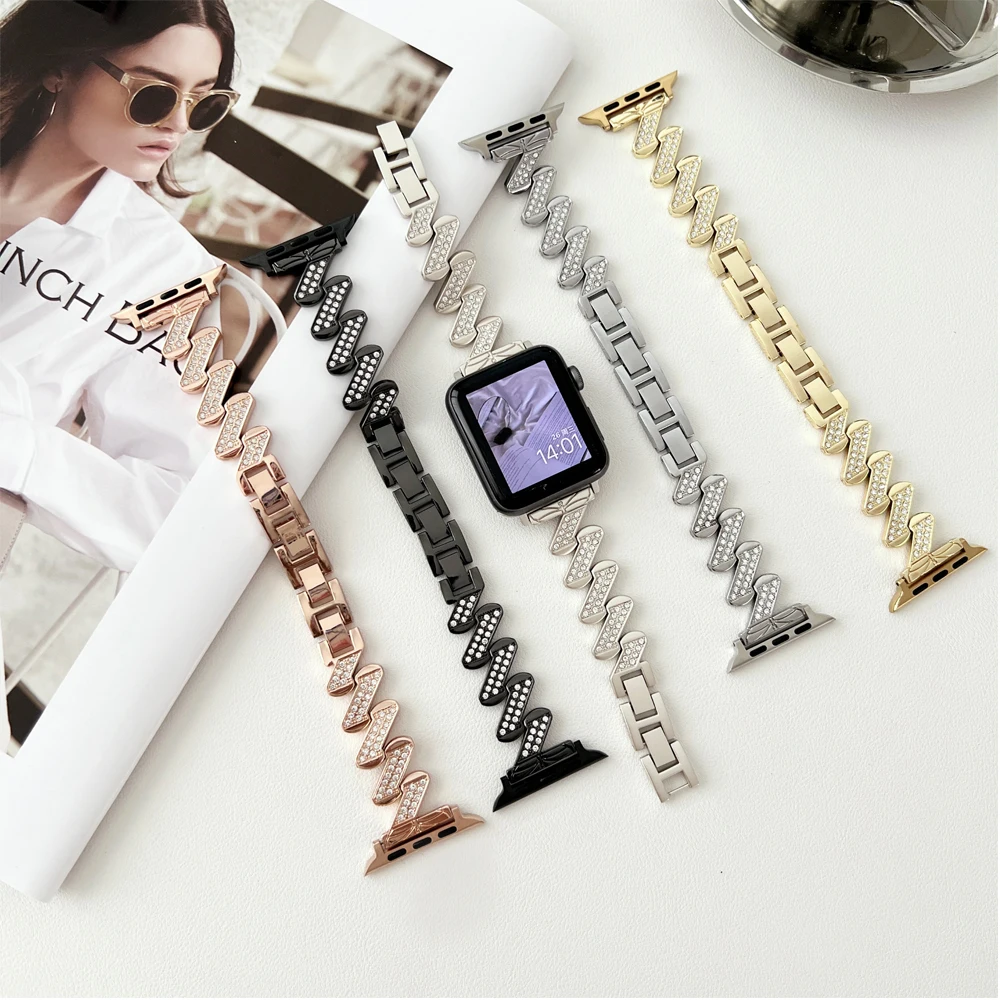 Женски бизнес каишка за Fitbit Versa 3/4 Sense Метална стоманена каишка За гривна с диаманти Fitbit Sense 2