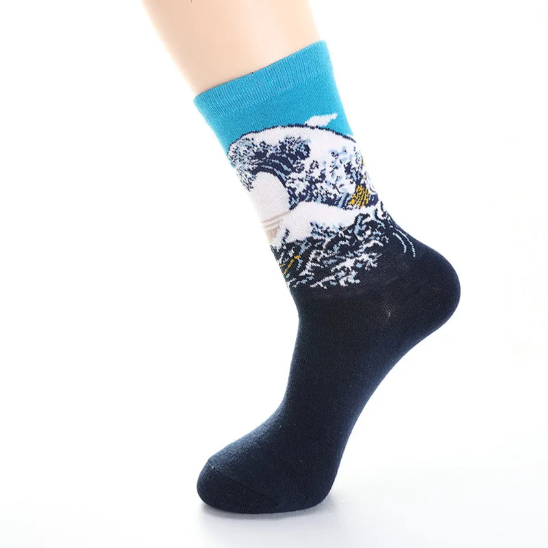 5 Двойки/лот Цветни Мъжки Чорапи Harajuku Happy Смешни Ежедневни Памучни Чорапи Starry Night Art Живопис с маслени бои, За Коледен Подарък