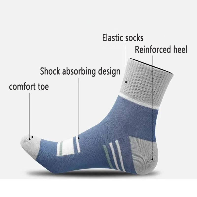 Есенни дишащи чорапи на райета, подходящи по цвят, абсорбиращи потта, обикновена зимни спортни чорапи със средна дължина за мъже