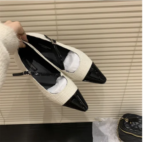 Летни модни Нови Пикантни Банкетни Удобни дамски елегантни сандали с остри пръсти и катарама на нисък ток