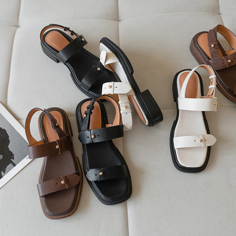 JOZHAMTA, Размери диапазон 34-40, дамски сандали-гладиатори от естествена кожа, лятото 2023, Дамски обувки на платформа, Ежедневни офис сандали на ниска пета
