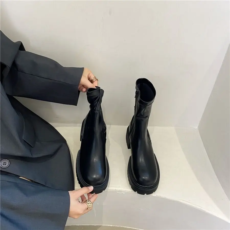 2023 Есен Зима Нови Чорапи до Глезена Еластична обувки Дамски Модни Къси ботуши Дамски Слипоны на висок ток Botas De Mujer