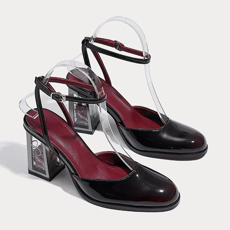Маркови дизайнерски Дамски Сандали на висок ток 2023, Летни Дамски обувки-лодка с остри пръсти и джапанки на глезените, по-Големи Размери, вечерни обувки с дебел ток