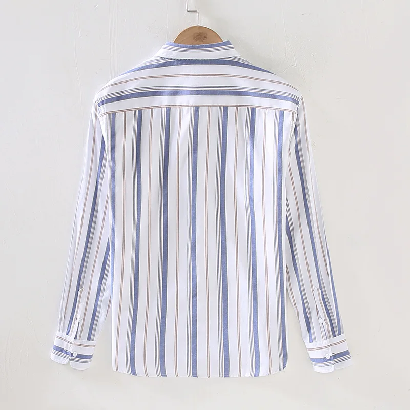 Пролетно-лятна Японската мъжка риза, Младежта мъжки модни и ежедневни риза със свободно квадратна яката на вертикални райета, удобна тениска за мъже