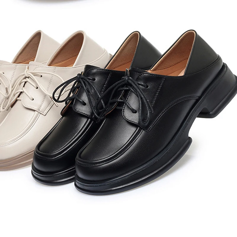 Дамски лоферы Syflyno, пролетно обувки дантела в британския стил, Дамски студентски обувки от естествена кожа, с кръгли пръсти в Ретро стил