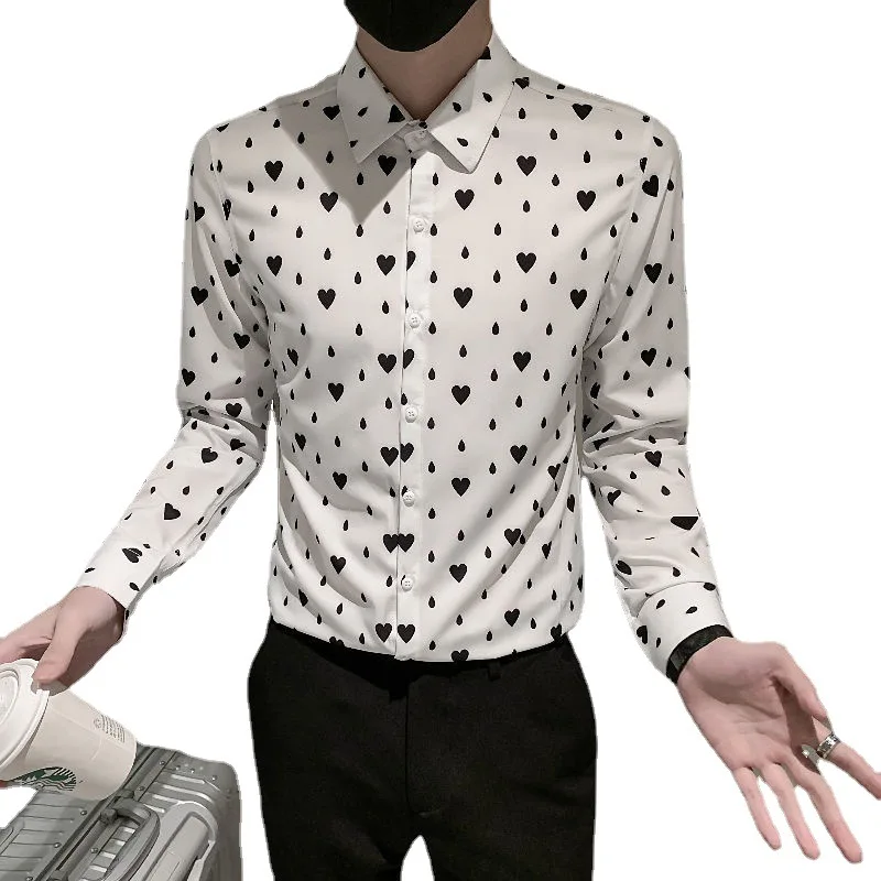 Мъжка Риза Любовта с пълни принтом Fragmented Цвят, Модни корейската версия с дълъг ръкав, Лятна Нова риза Raspy Цвят, Приталенная риза