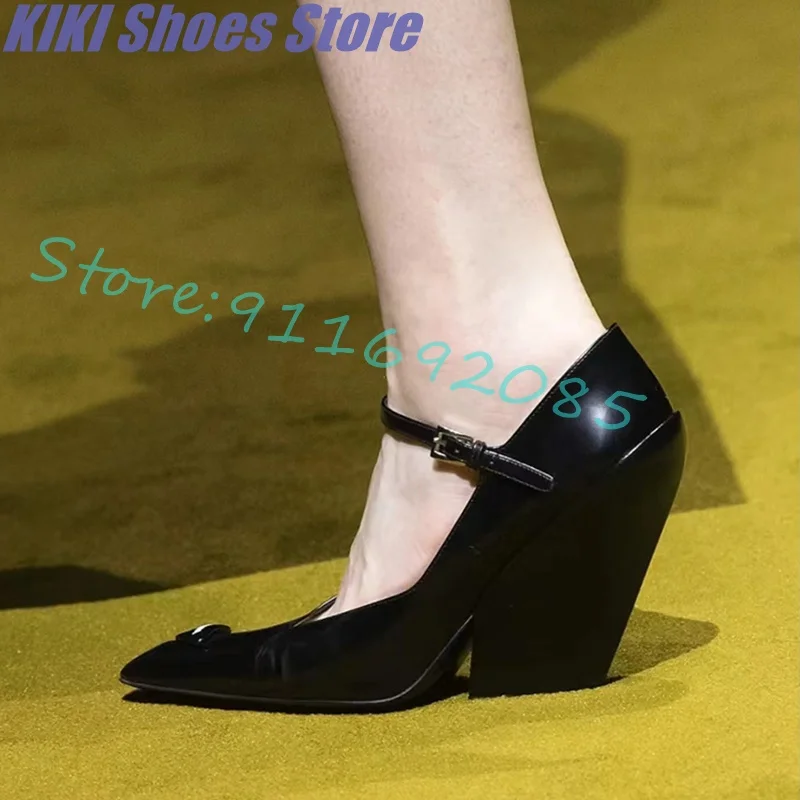 Нишевый дизайн Mary Jane/ нови дамски обувки на висок дебел ток в ретро стил, с остри пръсти