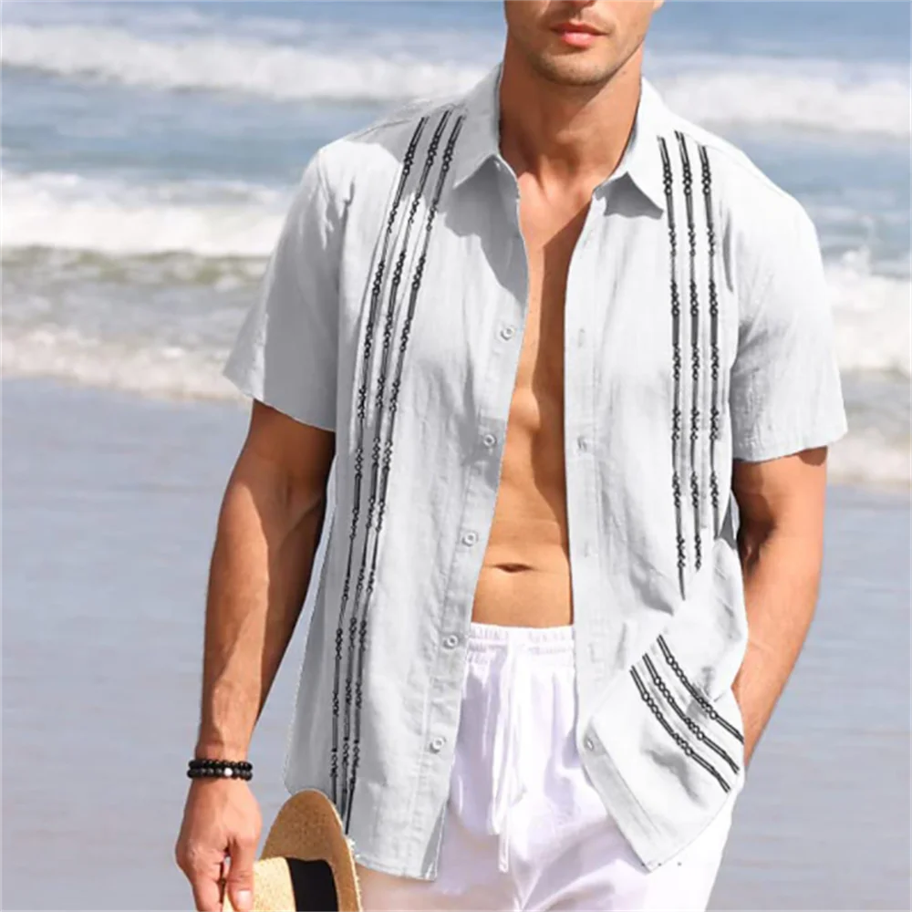 Мъжки ризи, ваканция хавайски плажни ризи, Блузи на райета с принтом, бизнес ежедневни съкратен тениски оверсайз, Дизайнерски дрехи, 5XL