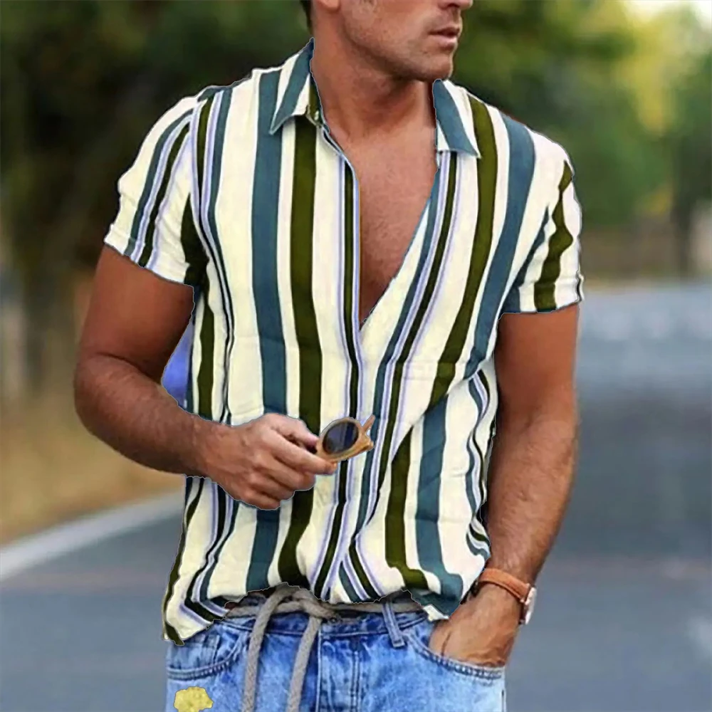 Мъжки ризи, ваканция хавайски плажни ризи, Блузи на райета с принтом, бизнес ежедневни съкратен тениски оверсайз, Дизайнерски дрехи, 5XL