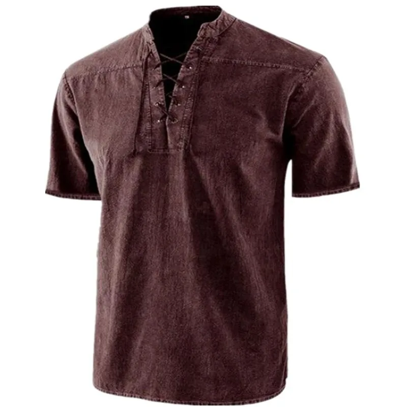 Риза от дантела в стил ретро, яка-часова, ежедневието на обикновен пуловер с къс ръкав, мъжки дрехи в ретро стил Сафари, модерен кросоувър