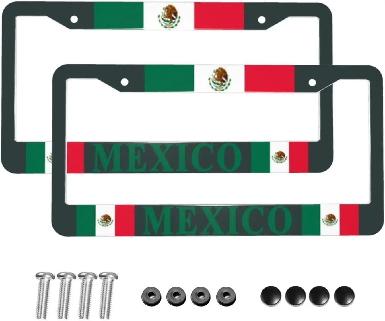 Мексикански Флаг Frame Регистрационен номер 2 Бр Мексикански Флаг В Патриотичен Стил Мексико Черна Рамка Регистрационен номер на Кутията Предната Плоча Рамка