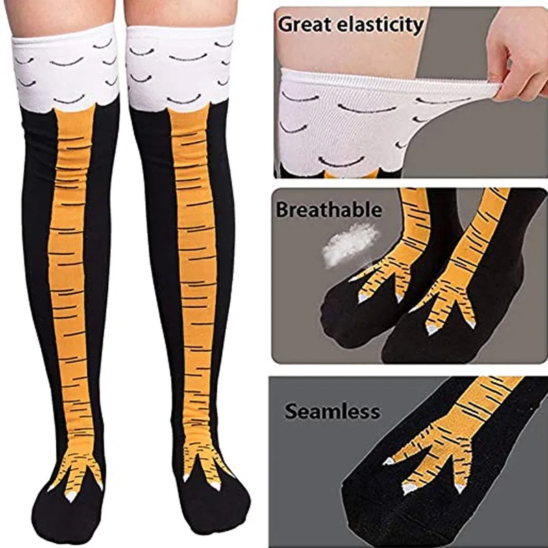 Дълги Чорапи с пиле Крака, Fun Cartoony Памук Нокът пилешки крачета, 3D Принт, Чорапи над коляното, Забавни Творчески Памучни чорапи