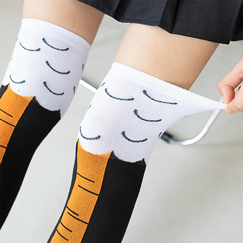 Дълги Чорапи с пиле Крака, Fun Cartoony Памук Нокът пилешки крачета, 3D Принт, Чорапи над коляното, Забавни Творчески Памучни чорапи