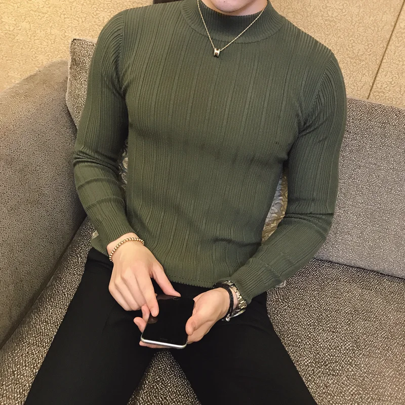Пуловер; Мъжки пуловери; Корейски случайни шарени обикновен пуловер; Мъжки обтягивающий пуловер с полувысоким яка; плътно прилепнали плетени блузи
