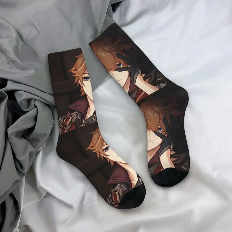Забавни детски чорапи Tartaglia Genshin Impact за жени и мъже, топли спортни чорапи с 3D принтом в стил аниме 