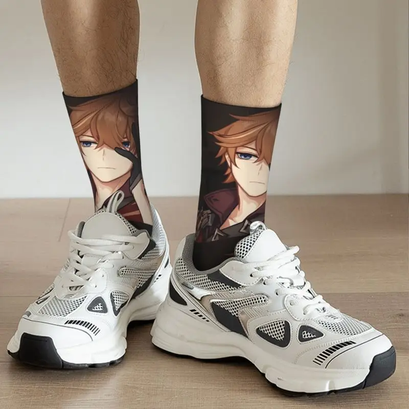 Забавни детски чорапи Tartaglia Genshin Impact за жени и мъже, топли спортни чорапи с 3D принтом в стил аниме 