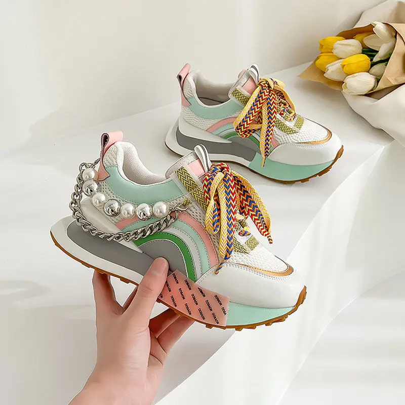 Нов европейски и американски стил 2023, обувки в цветова комбинация, дамски обувки, ежедневни обувки, дамски обувки на плоска подметка