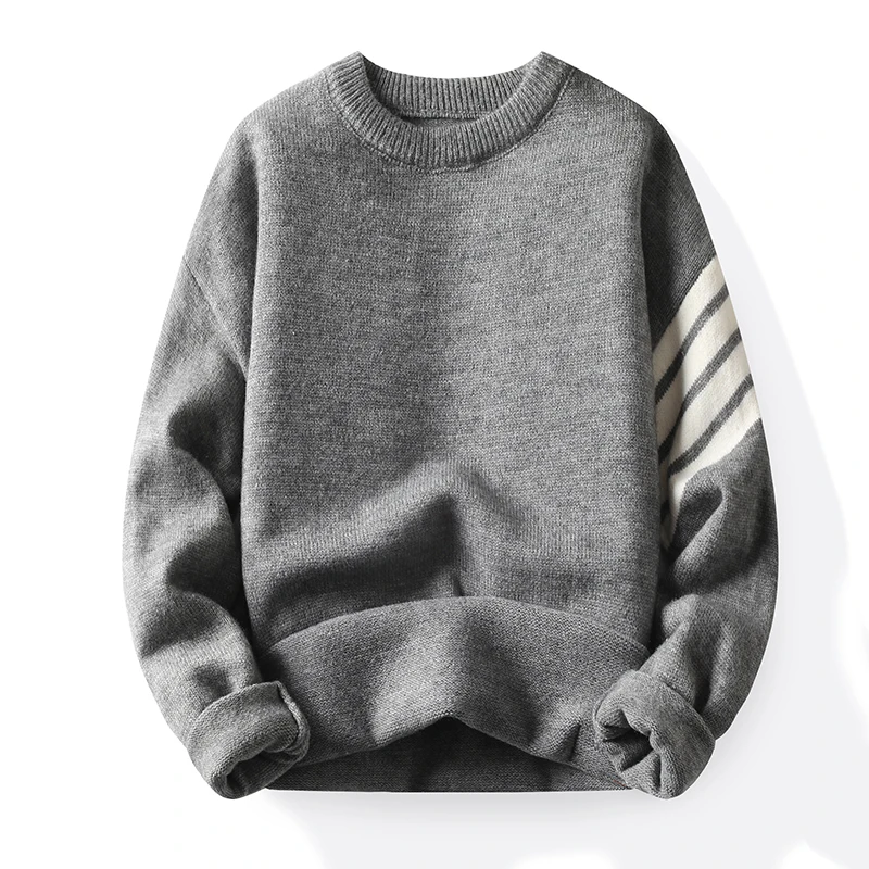 Есен-зима, Нов модерен пуловер с кръгло деколте и дълъг ръкав, мъжки уличен пуловер в контрастен цвят на ивици, лоскутные Свободни универсални капаци