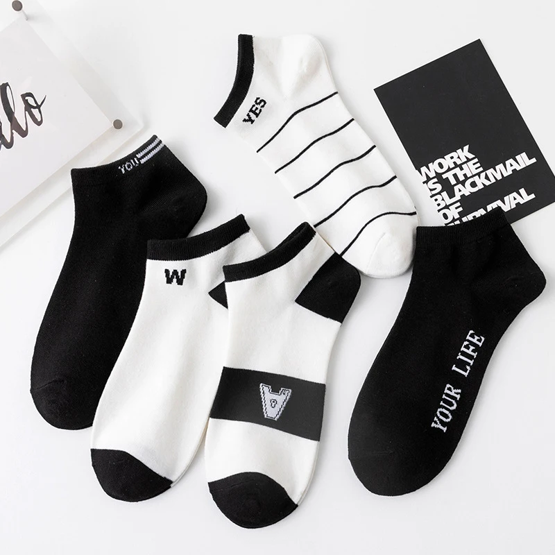 Маркови чорапи, 5 чифта Меки дишането и удобни минималистичных мъжки чорапи с принтом райе, Баскетболни спортни, ежедневни чорапи