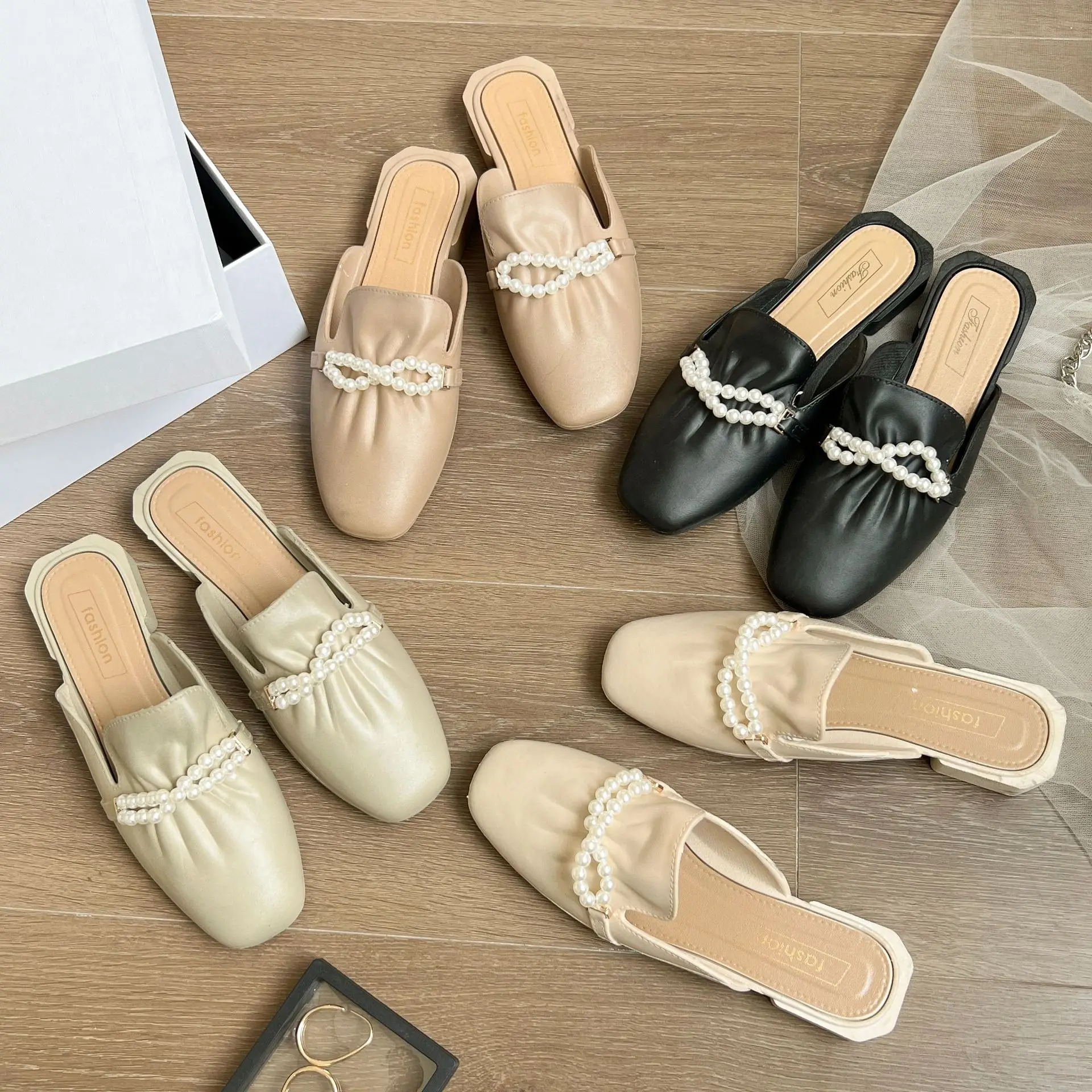 2022, Нови модни обувки Baotou с перли, Дамски летни домашни нескользящие симпатични чехли за почивка, Дамски чехли на едро безплатна доставка