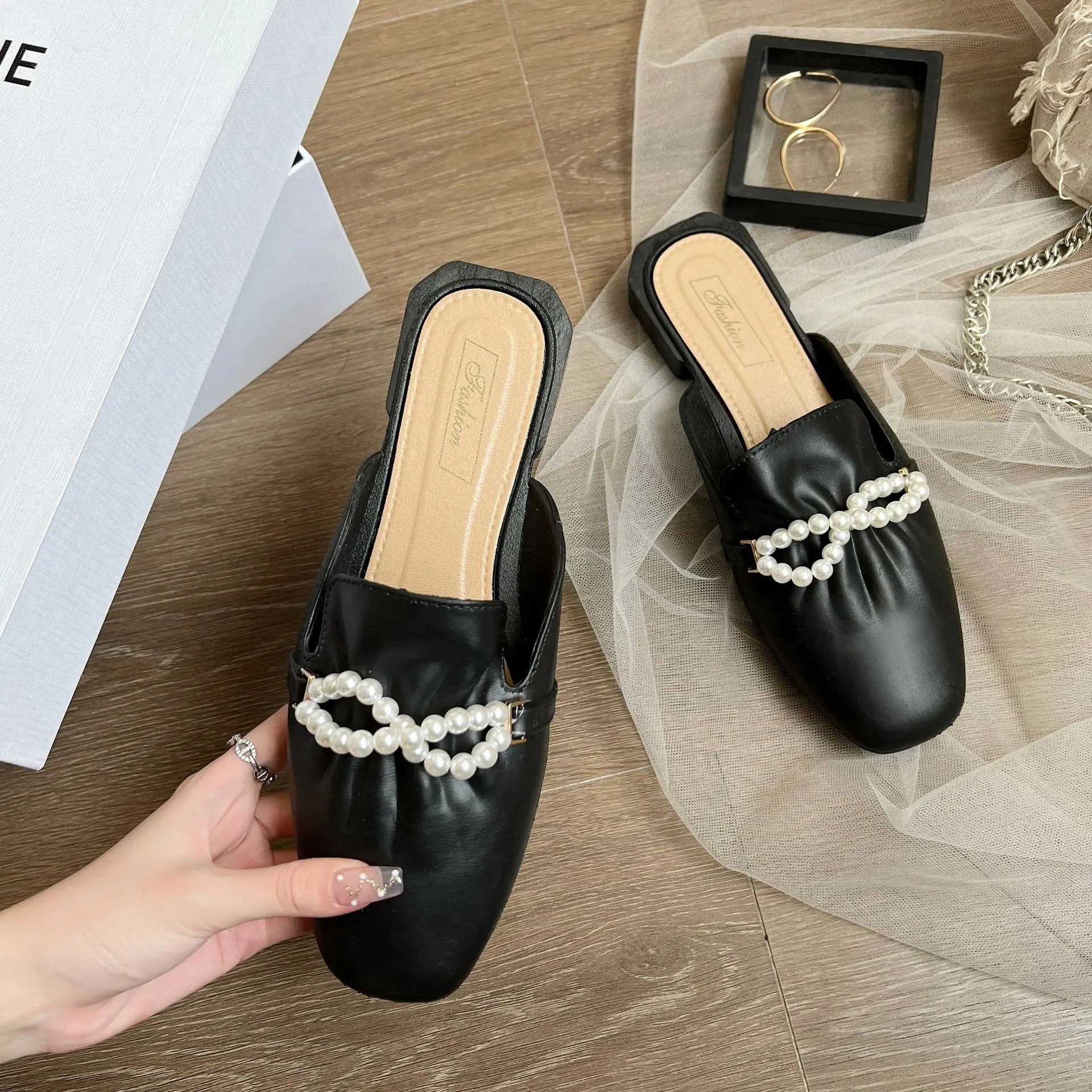 2022, Нови модни обувки Baotou с перли, Дамски летни домашни нескользящие симпатични чехли за почивка, Дамски чехли на едро безплатна доставка
