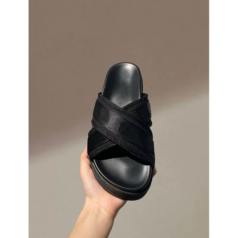 FEYUOES ~ Дизайнерски Меки сандали с дебела подметка, Дамски Лятна връхни дрехи, Matsuke 2023, Нови сандали с кръст от естествена кожа