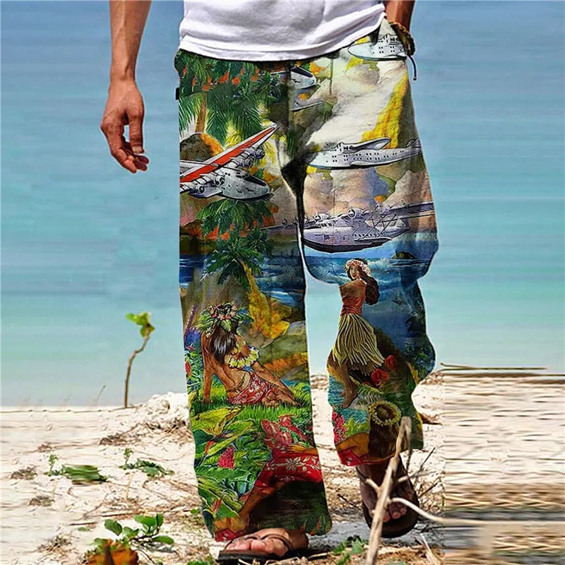 Мъжки панталони, Летни панталони, плажни панталони, Удобни ежедневни градинска облекло за почивка
