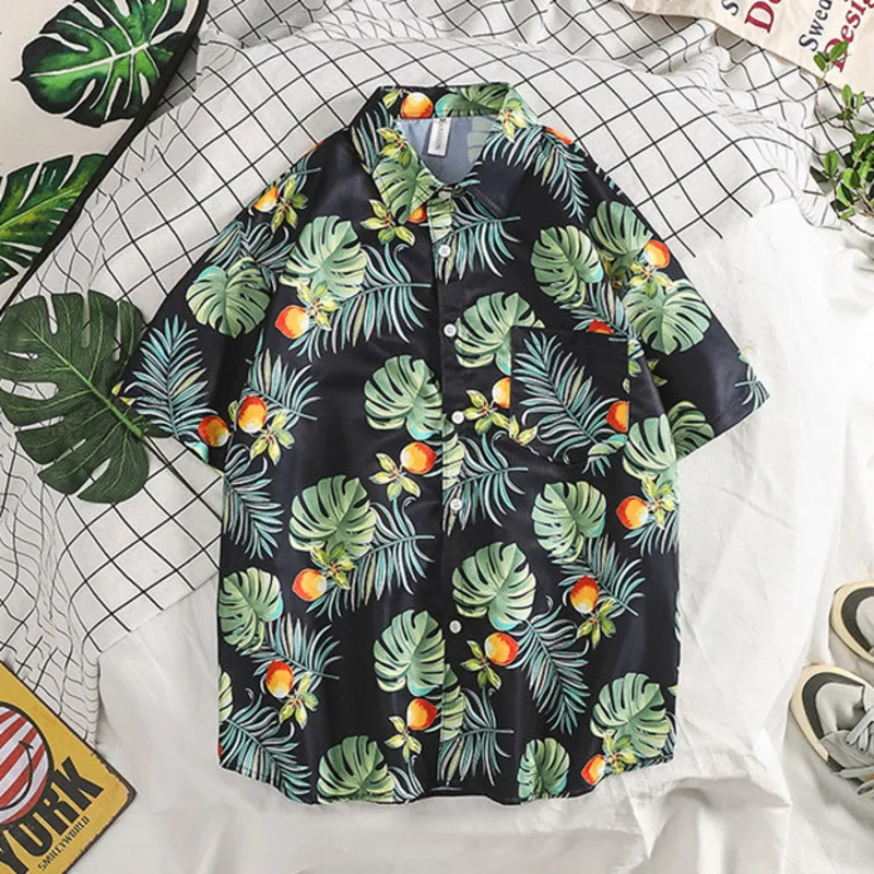 Ежедневни хавайски ризи с ревера на формата на листа тропически костенурки, риза с къс ръкав, Мъжки Свободна Риза с копчета за почивка на Плажа, Хавай