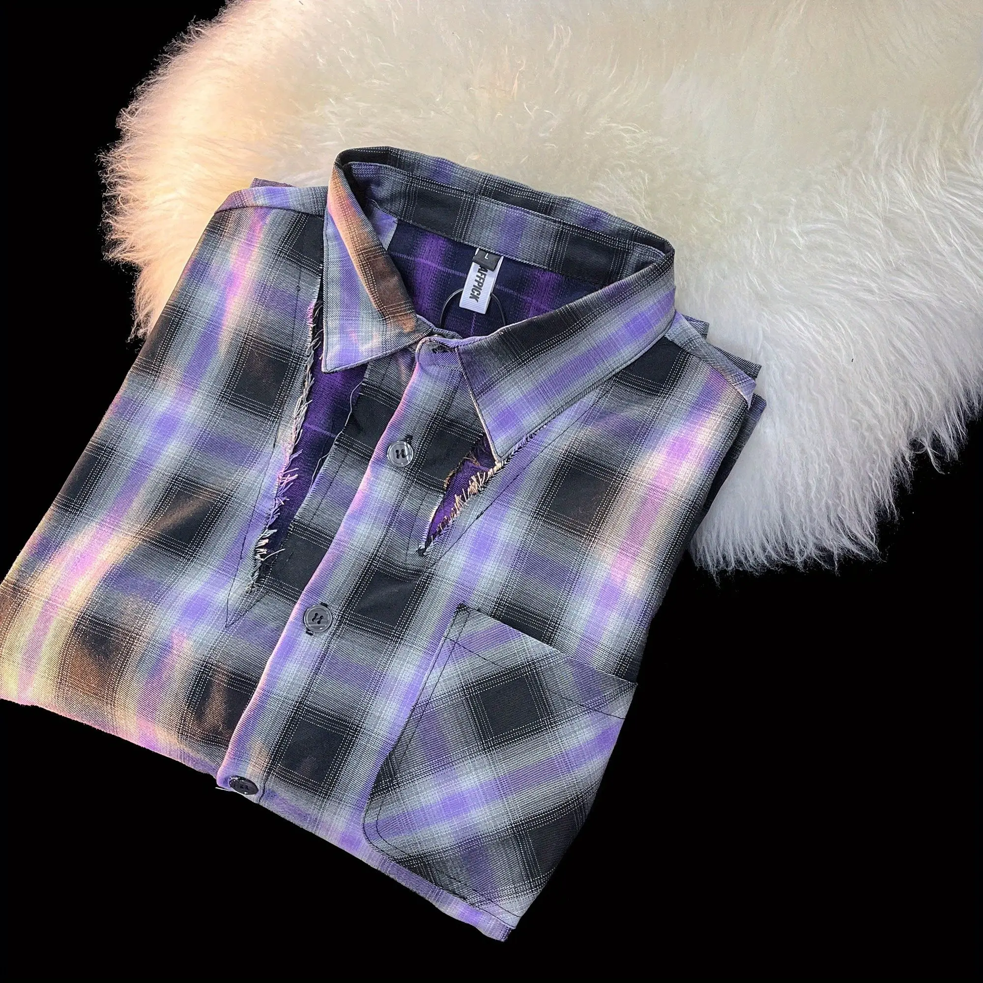 Американската ретро клетчатая лоскутная лилава риза в клетката, ежедневни блузи, мъжки блузи, улични отношение 2023, модни градинска облекло