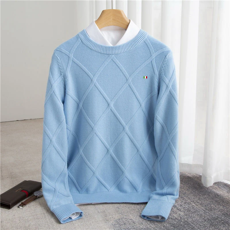 Мъжки вълнен пуловер, Пуловери, с кръгло деколте, вязаный норковый пуловер голям размер, изолирана зимни върхове, Скок от висок клас с дълъг ръкав