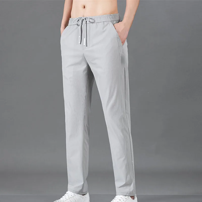Нови Летни мъжки панталони Ice Silk, Разтеглив Ежедневни панталони са с голям размер, Свободни спортни мъжки панталони
