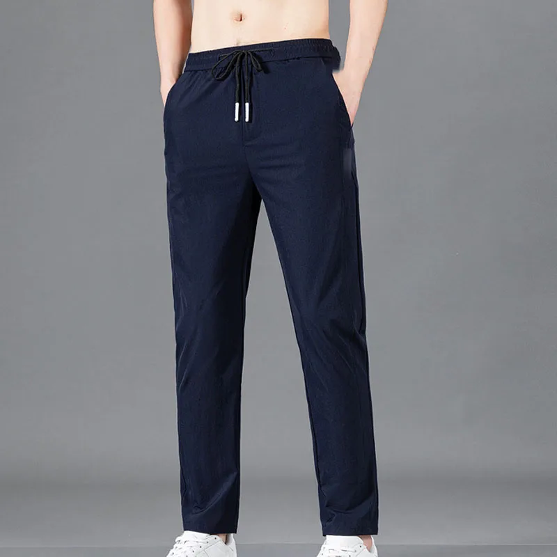 Нови Летни мъжки панталони Ice Silk, Разтеглив Ежедневни панталони са с голям размер, Свободни спортни мъжки панталони