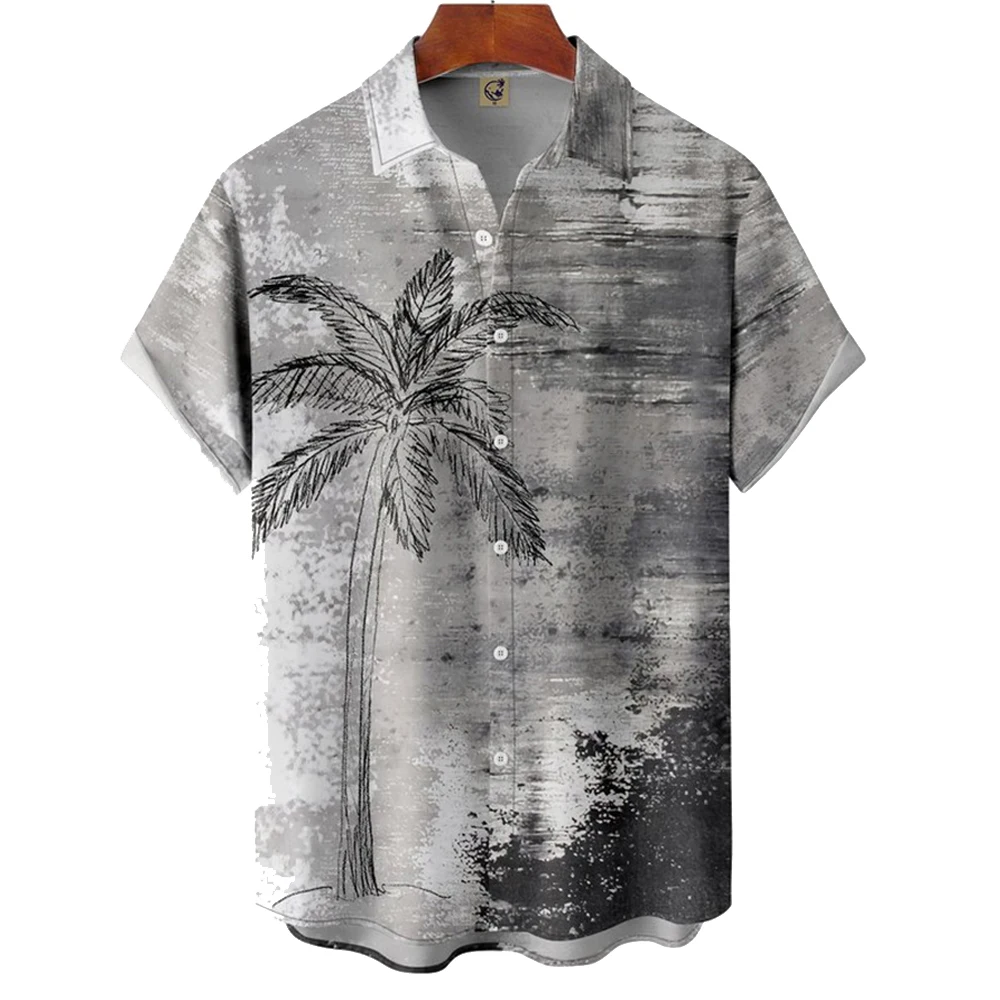 2023 Риза За Мъжете, Хавайски Мъжка Риза с принтом на Кокосовата Палма, Модни Блузи с къс ръкав, Тениска, Яка, Копчета, Мъжки Дрехи, Блуза