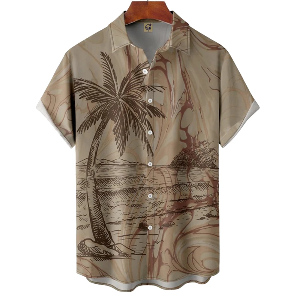 2023 Риза За Мъжете, Хавайски Мъжка Риза с принтом на Кокосовата Палма, Модни Блузи с къс ръкав, Тениска, Яка, Копчета, Мъжки Дрехи, Блуза