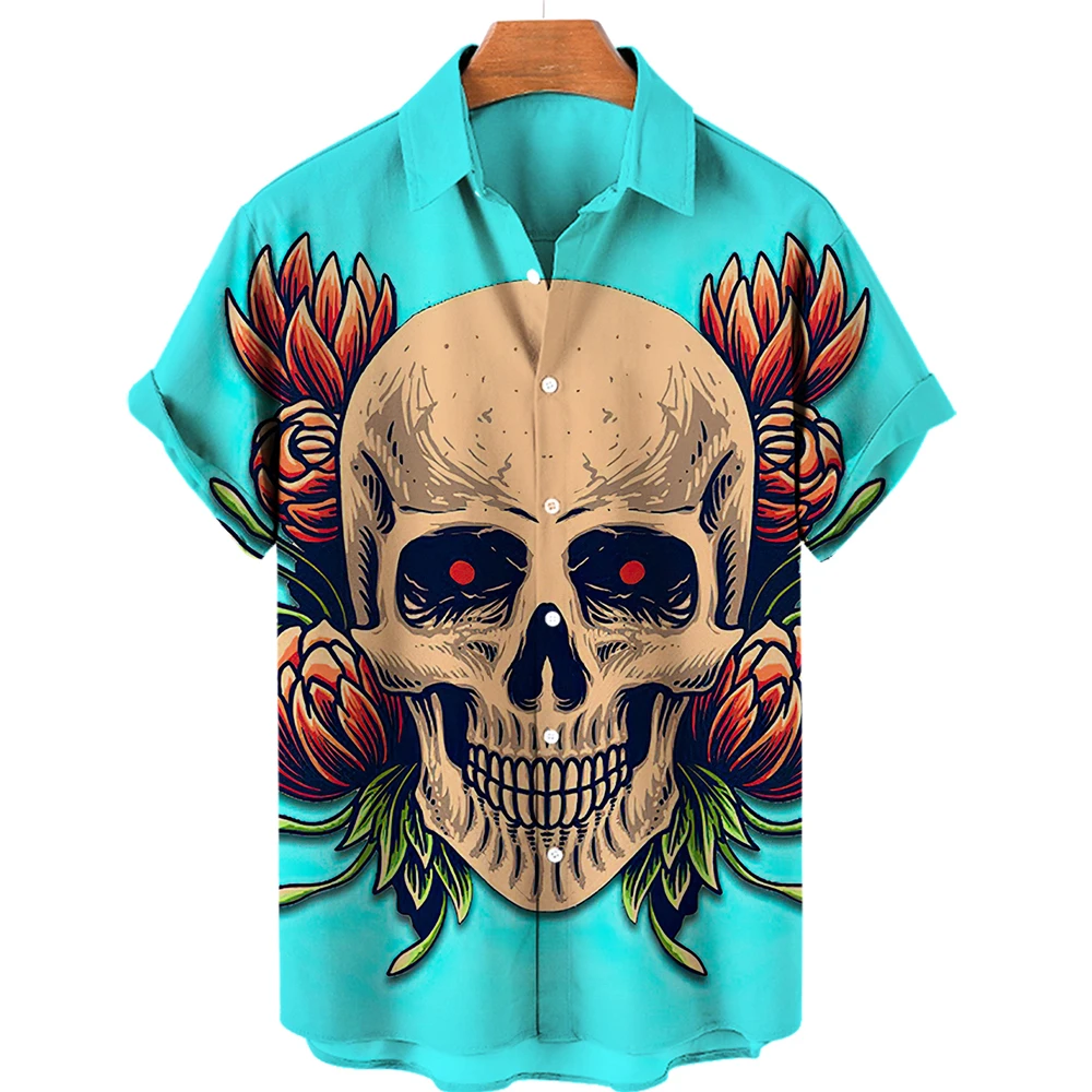 Нова Оригинална Риза на Хаваите Мъжки Негабаритная С Къс Ръкав Летни Блузи Y2k Мъжки 3D Принт на Ужасите Череп Harajuku Облекло Kanye Dazn