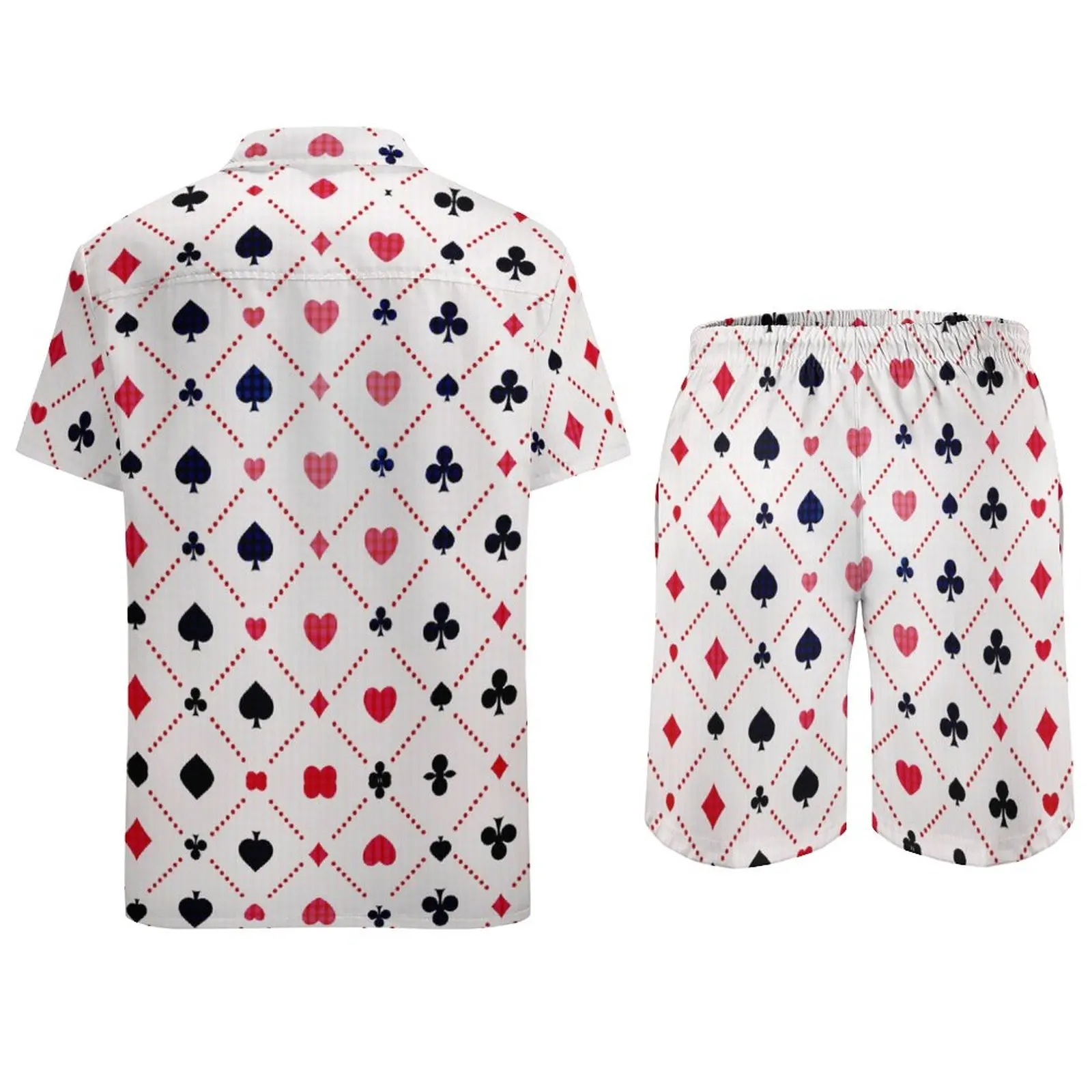 Плажни мъжки комплекти за игра на покер с карти сърце, Ежедневни риза, Летни Шорти с принтом, ретро костюм от две части, по-Големи размери 3XL