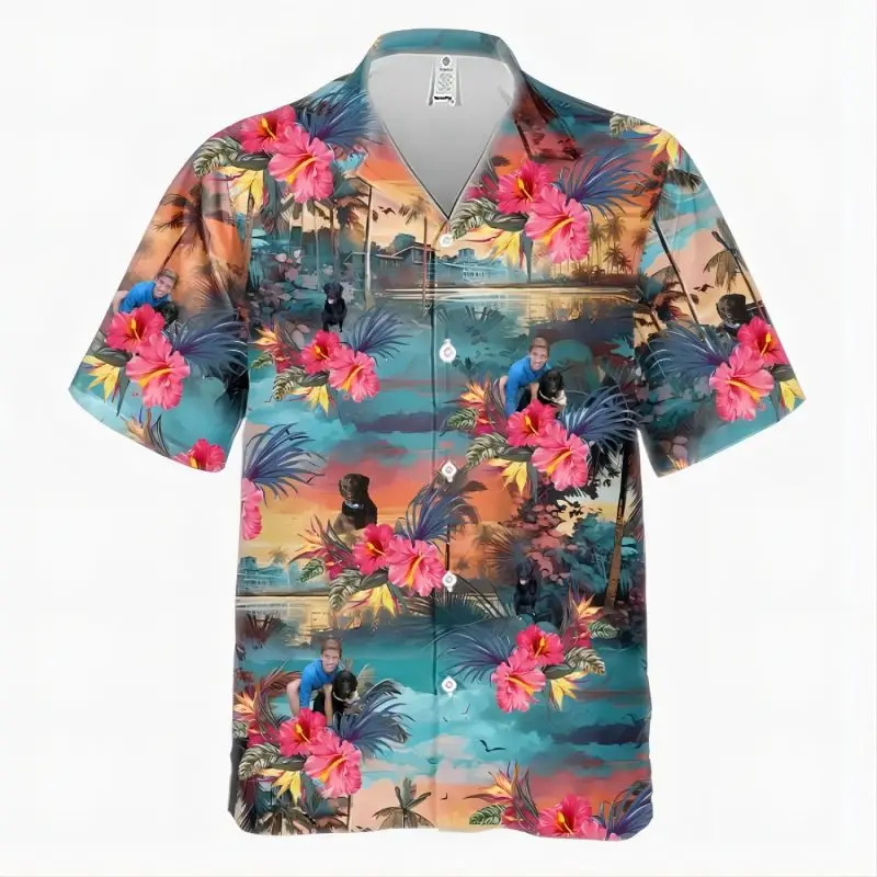 Лятна Мъжка новост 2023, топла разпродажба, риза в хавайски стил с 3D принтом, модни серия кученца, Модна тенденция, красива и готина риза