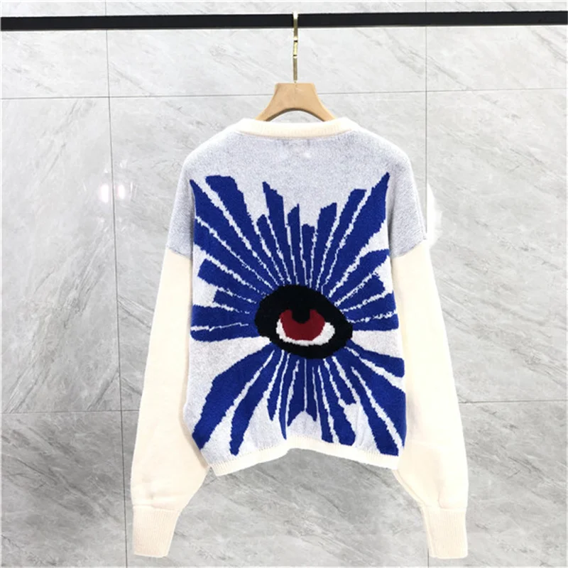 Бял пуловер с 3D стереоскопической печат на Очите, пуловер За Мъже И жени, високо качество на Свободни Блузи с дълъг ръкав