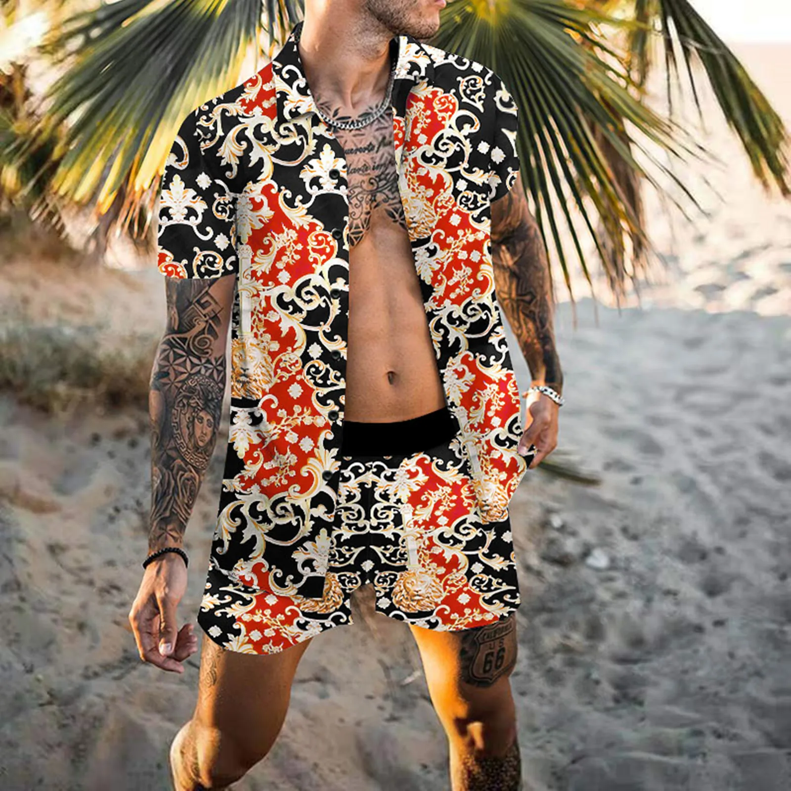 Комплект хавайски ризи на Луксозна марка, мъжки ризи в социален стил casual комплект мъжки блузи с геометричен принтом, S-3XL