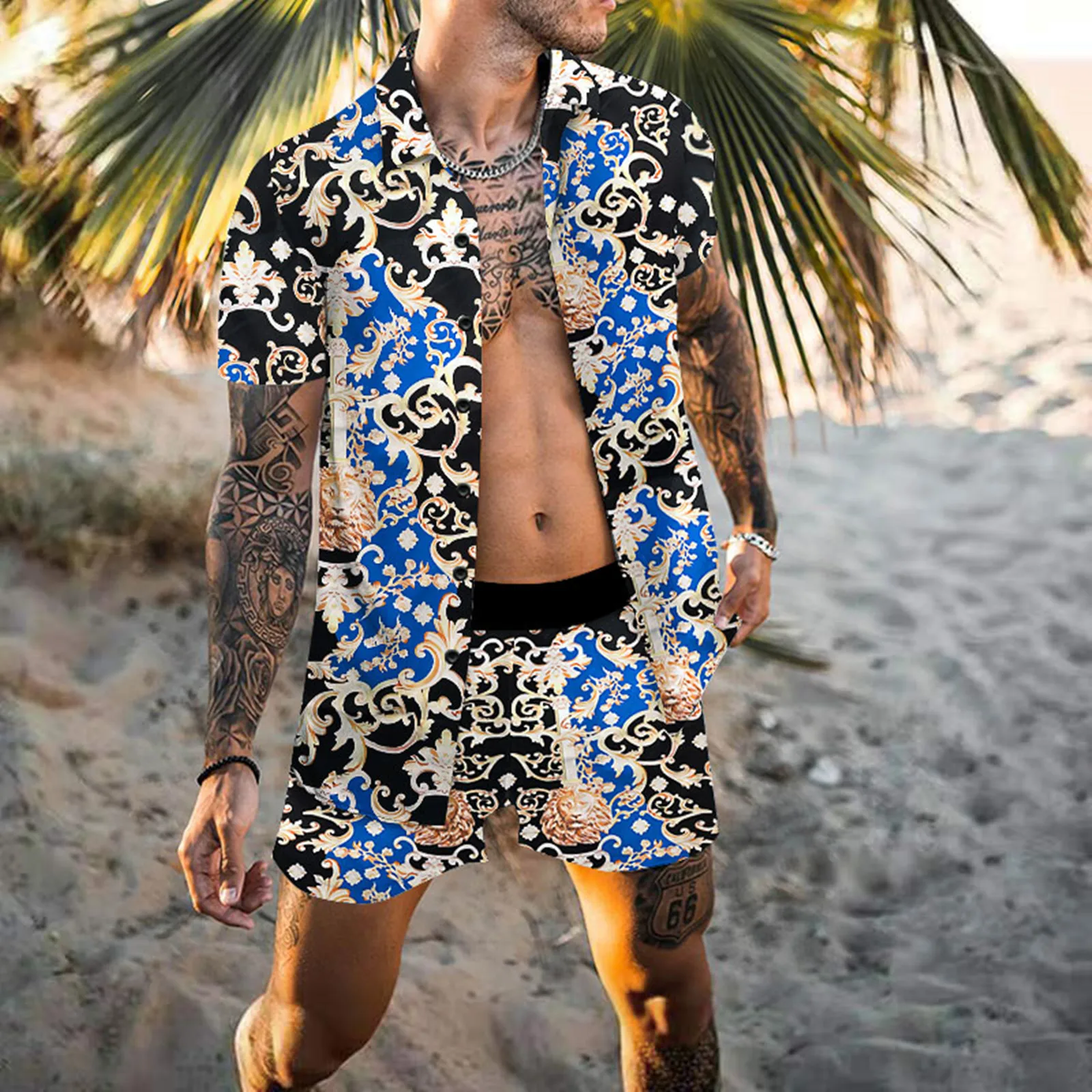 Комплект хавайски ризи на Луксозна марка, мъжки ризи в социален стил casual комплект мъжки блузи с геометричен принтом, S-3XL