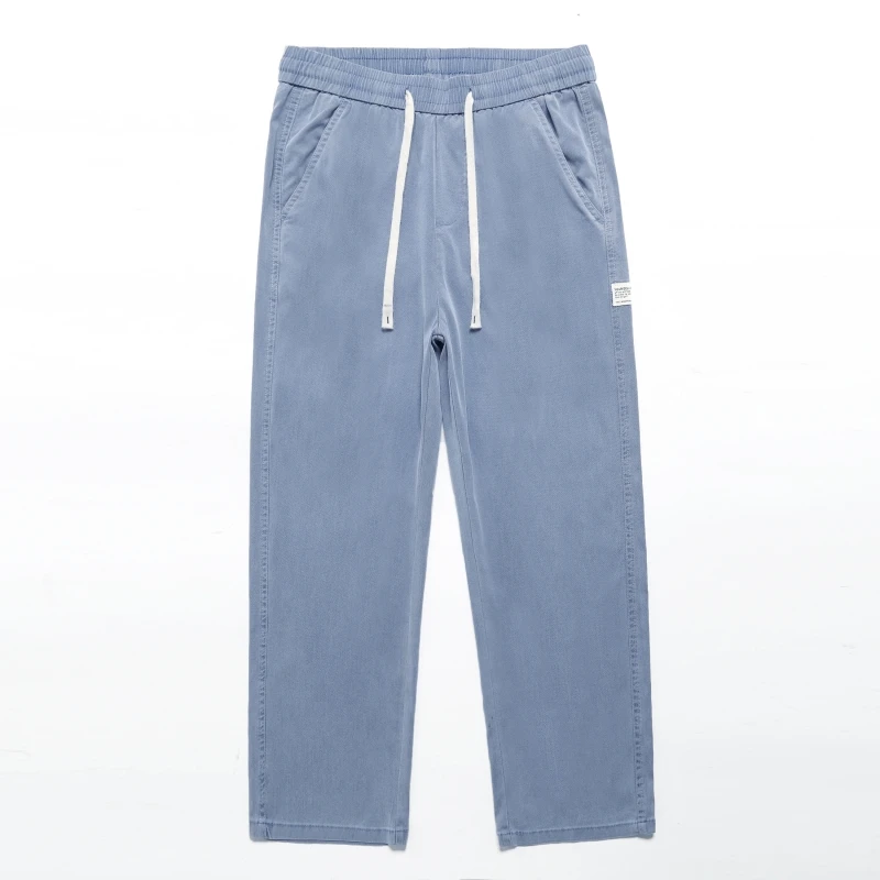 Най-добрите продажба на Летните мъжки дънки От лека тъкан Лиоцелл, Тънки преки Свободни панталони с еластичен ластик на талията, ежедневни панталони, спортни панталони