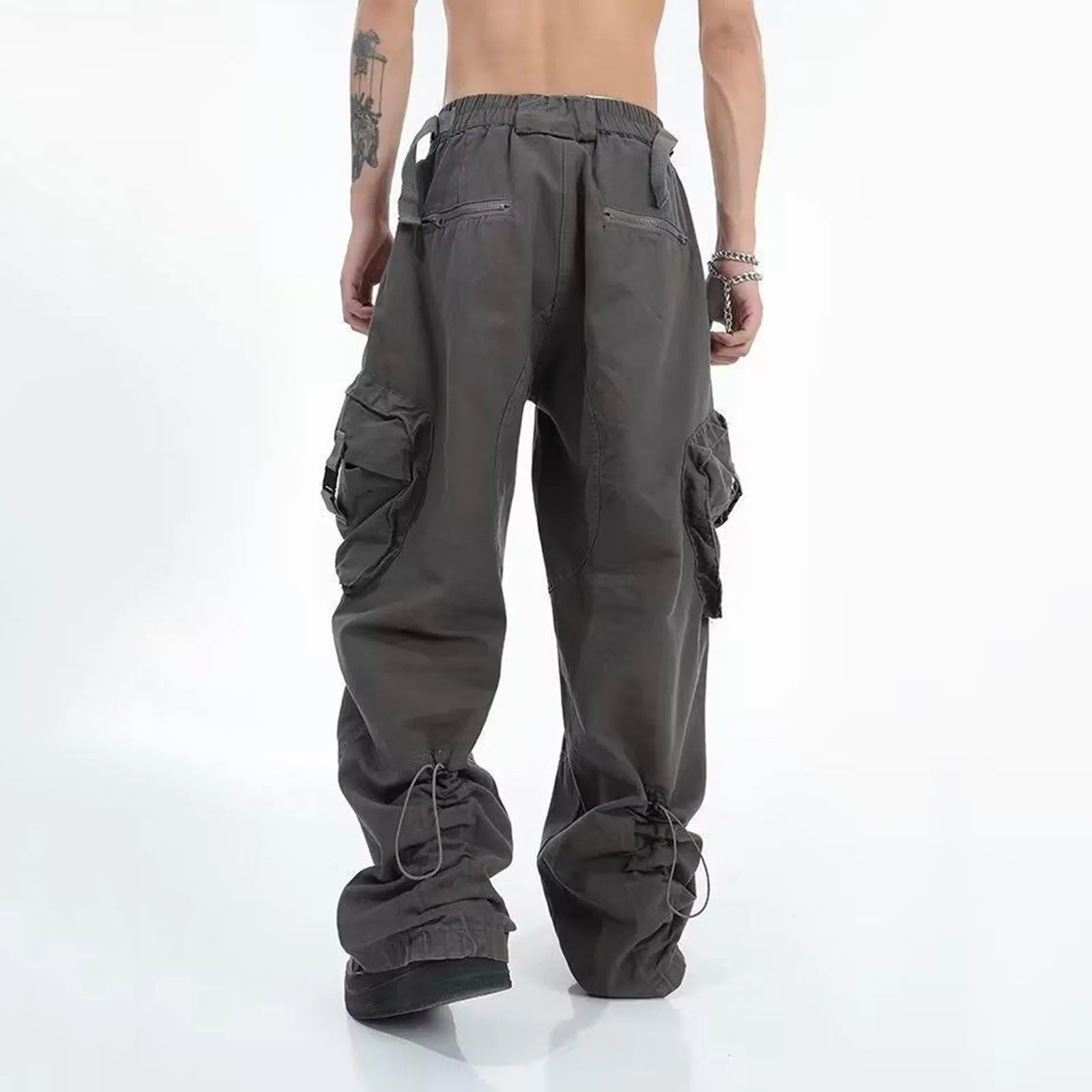 Мъжките ежедневни панталони с много джобове, широки улични панталони