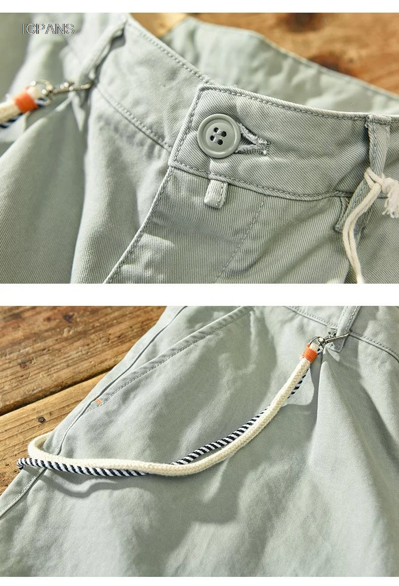 Памучни Обикновен Панталон Cargo Мъжки Зреещи Корейски Дрехи Лента Зелени Черни Панталони за работно облекло, с множество джобове всеки ден