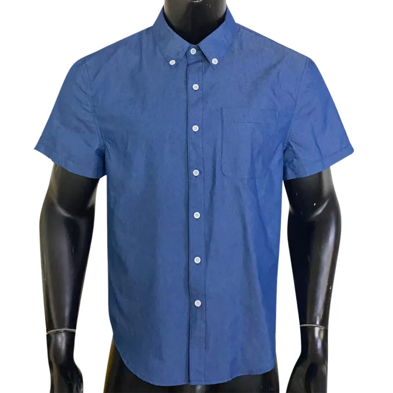 2023 Мъжки однотонная деним риза с имитация на деним плат, риза с къс ръкав, Ежедневни Свободна тениска, Мъжки топ