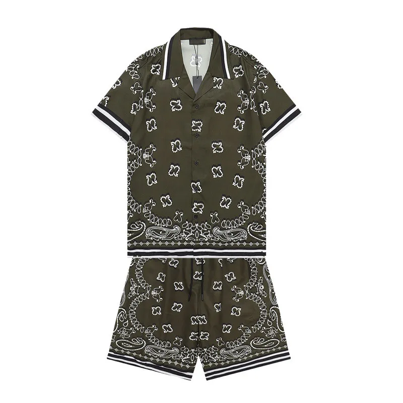 Модни Марки, Летен Мъжки комплект от две части, Риза + Гащета с Писмото принтом Кашу и Пейсли, Всекидневни Спортен Унисекс костюм с къс ръкав 2023